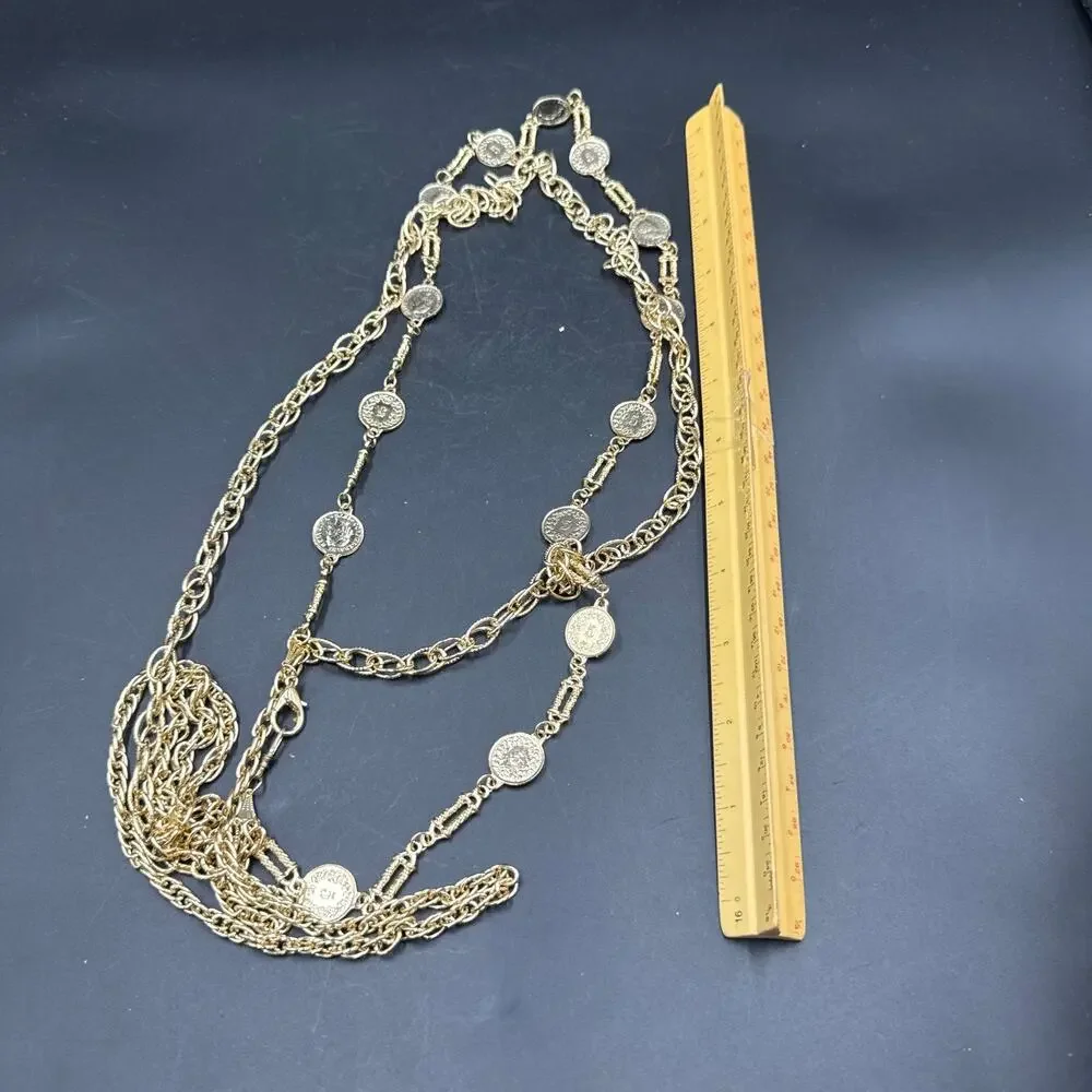 Vintage Gold Tone Chain Necklace Coin Medallions